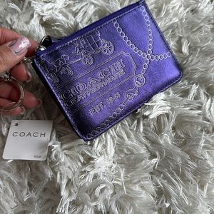 Purple metallic coach, leather change purse BNWT